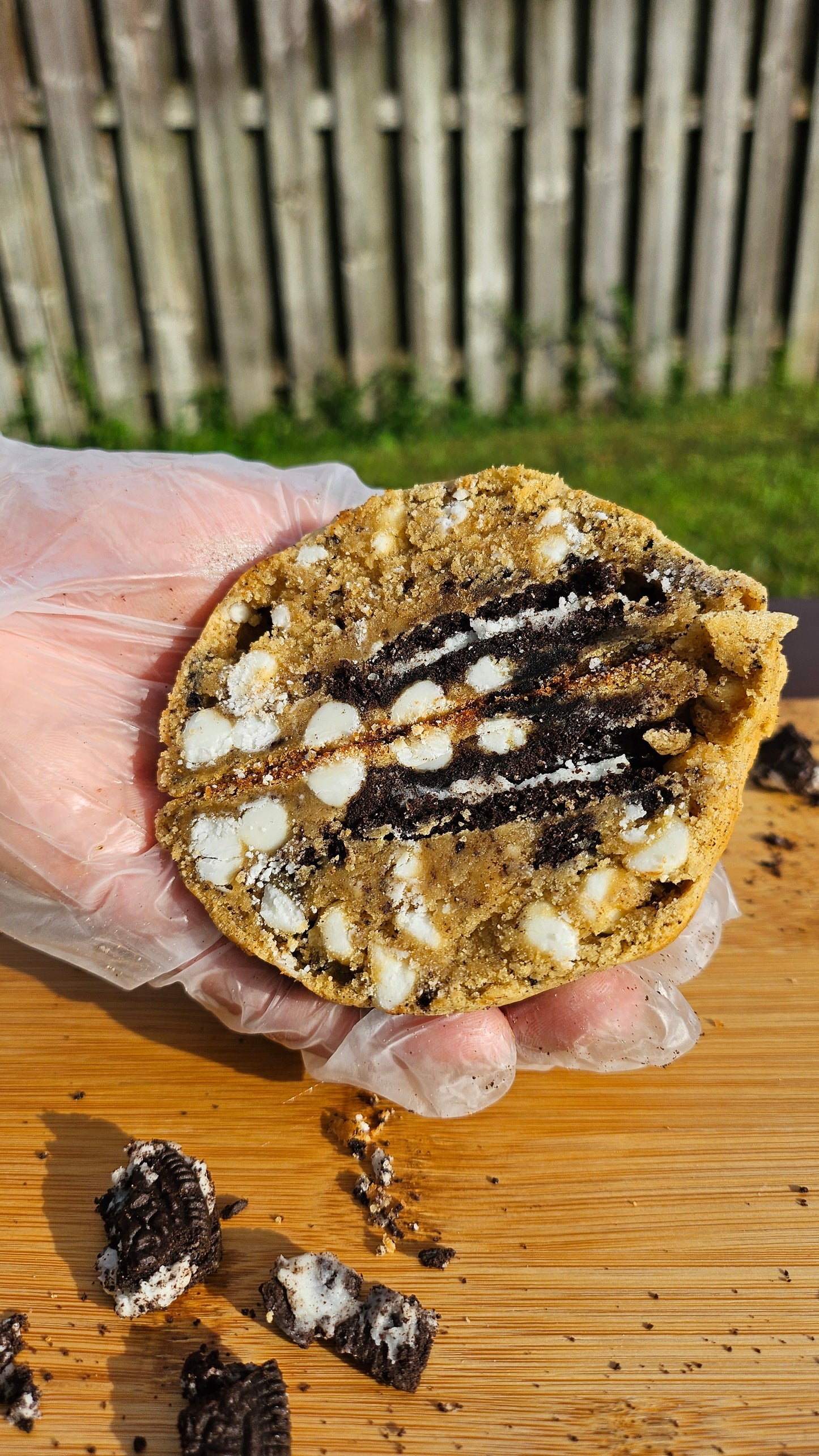"Freshly baked Oreo cookie filled with a whole Oreo and packed with white chocolate chips for an extra sweet and crunchy twist."